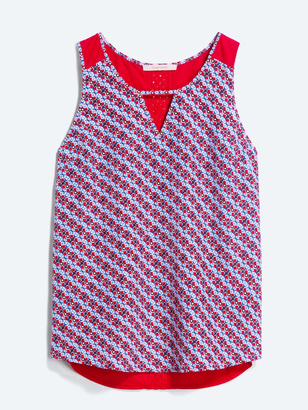 41 Hawthorn Liane Mixed Material Red and Blue Geometric Sleeveless Tank
